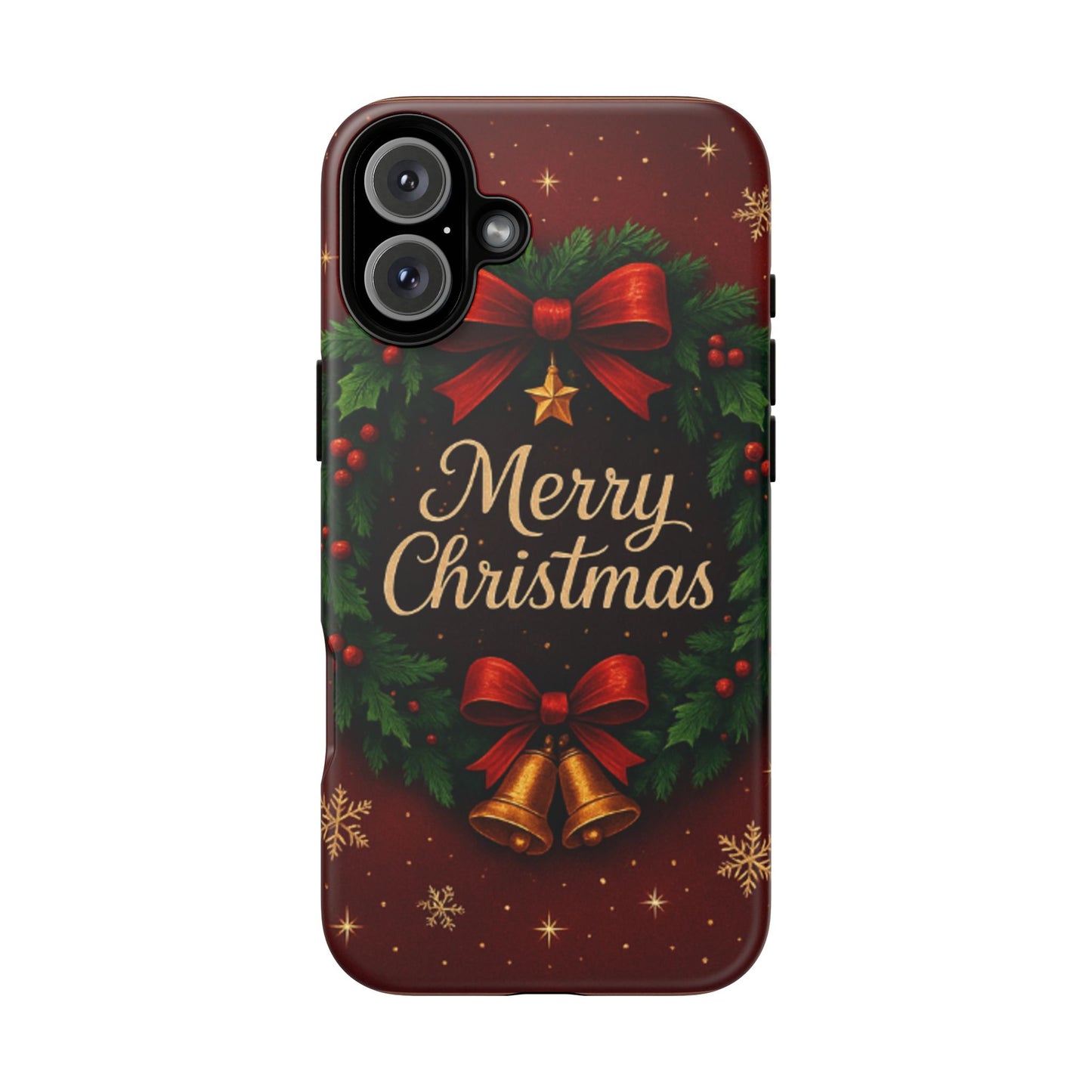 Merry Christmas Tough Phone Case — Festive Wreath & Bells Holiday Cover
