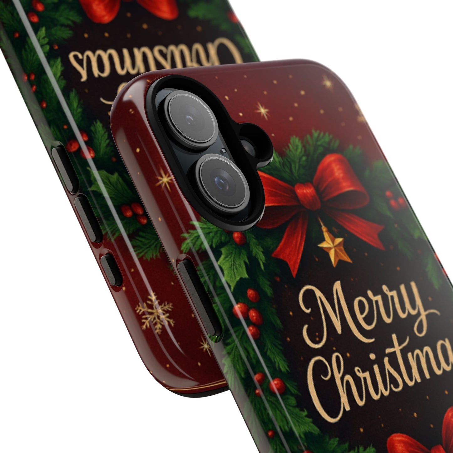 Merry Christmas Tough Phone Case — Festive Wreath & Bells Holiday Cover