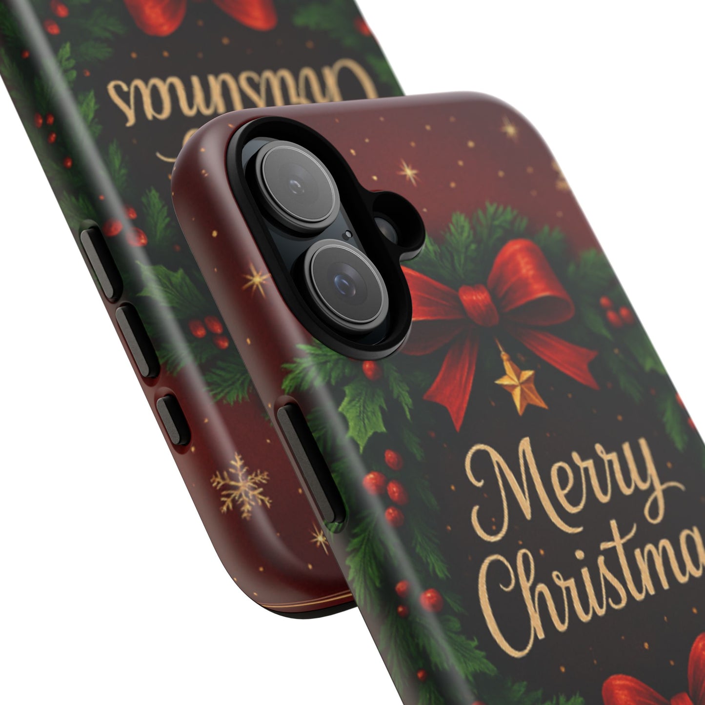Merry Christmas Tough Phone Case — Festive Wreath & Bells Holiday Cover